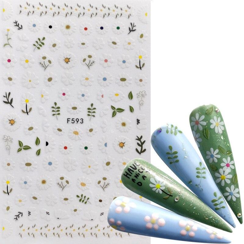 1pc 3D Nail Stickers Spring Summer Natural Flower Leaves Simulation Dried Flower Dragonfly Nail Applique Water Slides Decoration