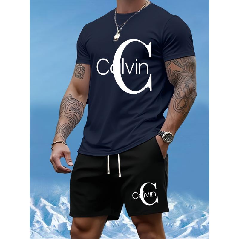 Men's summer T-shirt two-piece fashionable casual short-sleeved versatile suit