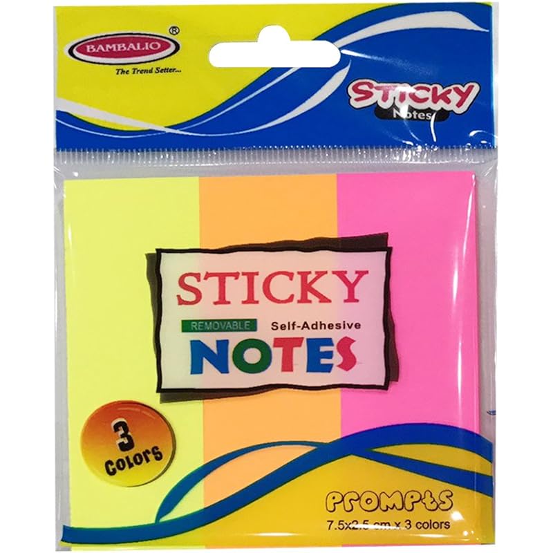 Bambalio Bsns-09 Sticky Note Pad- 3 X 1 Inch,3 Prompts, 50 Sheets/Prompt,Pack Of 6, 3 Neon Colors 31