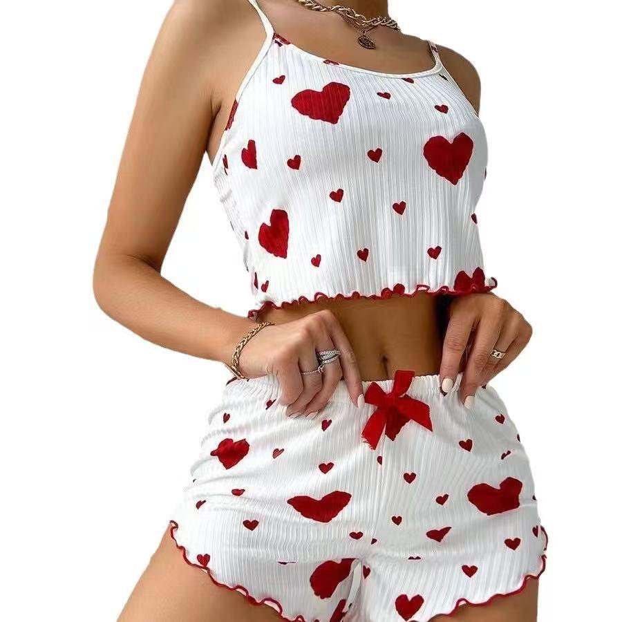 Cross-Border Women's Sexy Slimming Heart Pajama Set - Two-Piece Hot Style