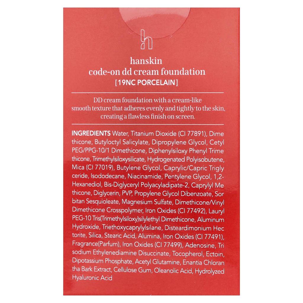 Hanskin CodeOn DD Cream Foundation, 19NC Porcelain, 35ml (1.18fl Oz)
