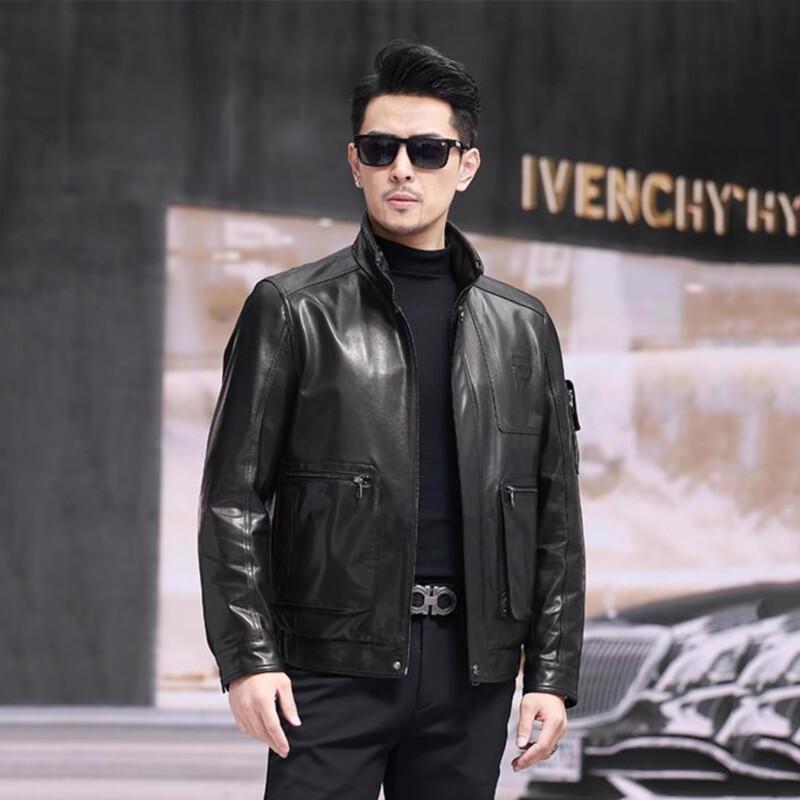 Kaiser Men's Goatskin Leather Stand Collar Down Jacket