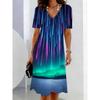 Damen V-Ausschnitt Kurzarm 3D Regenbogen Farbverlauf Druck Minikleid Lässig Elegant Farbverlauf Farbwechsel Kleid