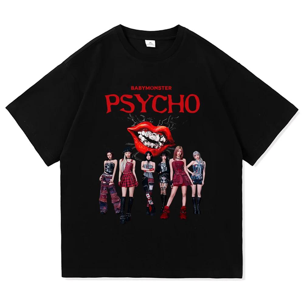 Baby Monster We Go Up T Shirt New Song Psycho Fashion Retro Men_women Clothing Vintage Harajuku High Quality Pure Cotton Tshirts
