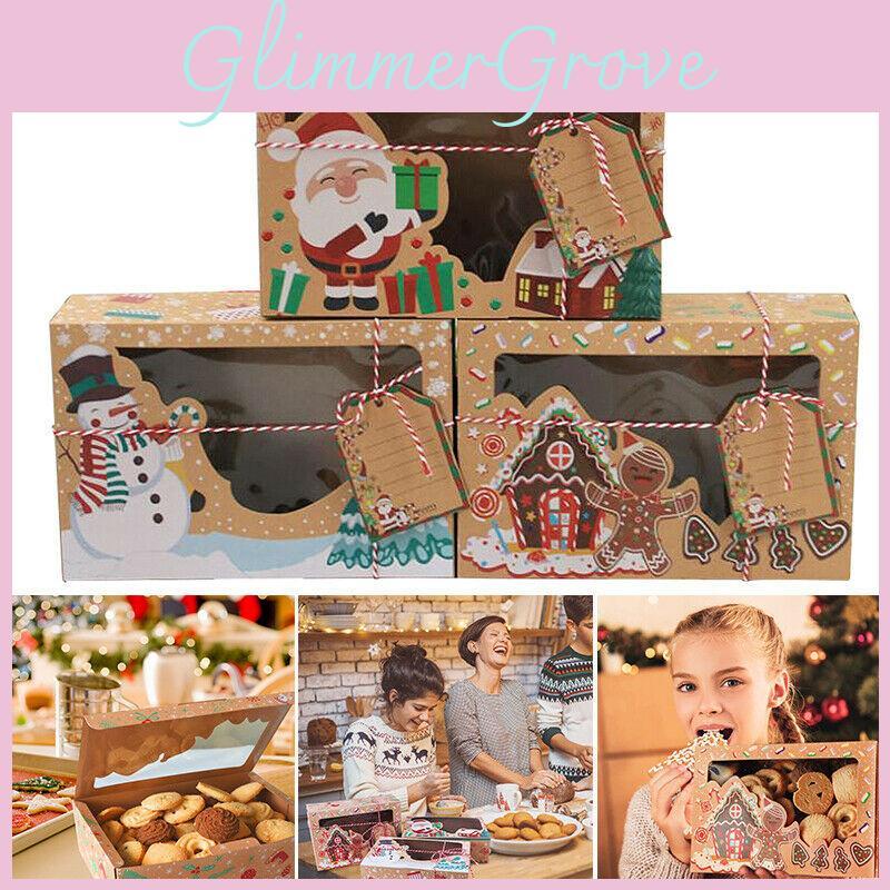 Festive 12pcs Kraft Paper Christmas Gift Candy Cookie Muffin Cake Boxes Ideal For Holiday Treats And Gifts