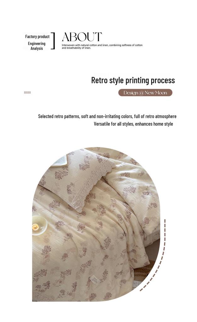 Summer Retro Cotton Linen Lace Design Thin Quilt - Machine Washable Air Conditioning Blanket