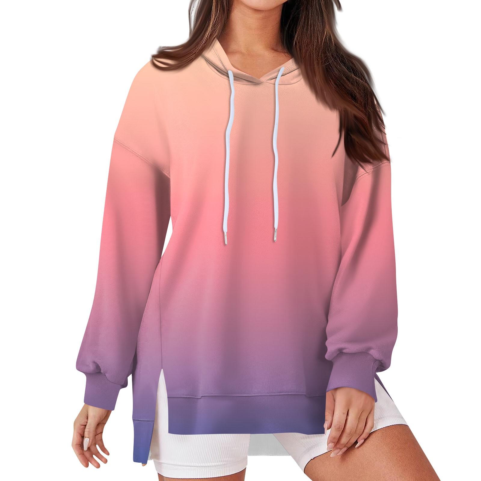 

Женская модная повседневная толстовка с капюшоном, длинными рукавами, завязывающимся на шнурок, с градиентным принтом, свободная толстовка с разрезом XL арбуз красный