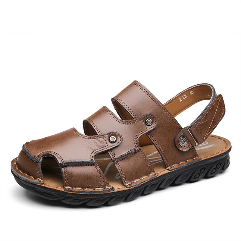 2024 Summer Men s Hand-Stitched Extra Large Leather Sandals with Hollow Design for Outdoor Use 43 темно-коричневого