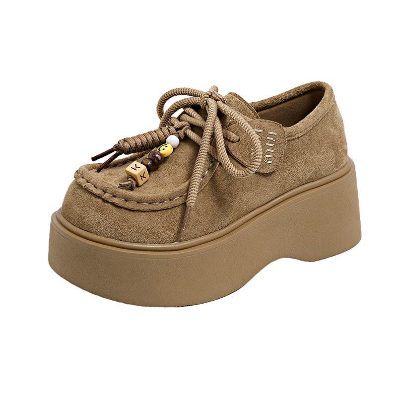 

Platform kangaroo shoes retro round head lace-up shoes autumn new versatile small women 40