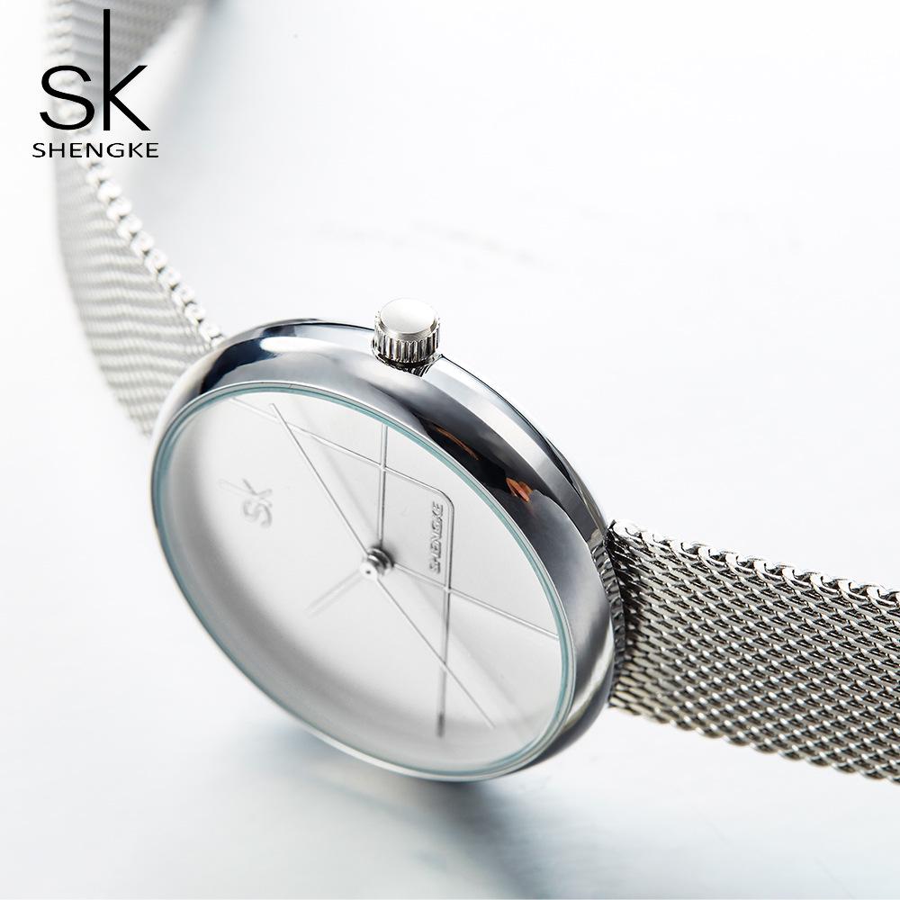 SK Women's Geometric Mesh Strap Quartz Waterproof Watch - Fashion Creative Design 0105