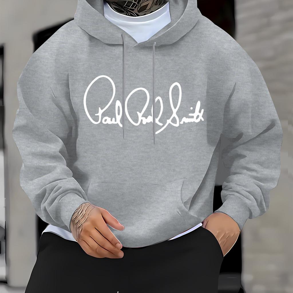 Men'S Casual Long-Sleeve Hoodie with _Paul Smith_ Print - Pullover with Kangaroo Pocket, Sporty Style for Fall_Winter