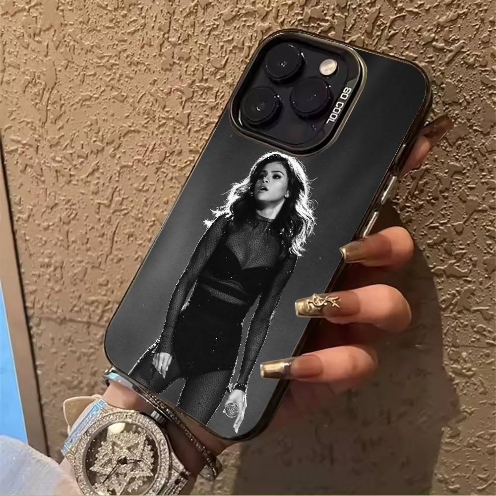 superstar-Selena- Gomez For iPhone 17 16 15 14 13 12 11 Pro Max XS  17 Air Silicone Colored Silver Bumper Cover