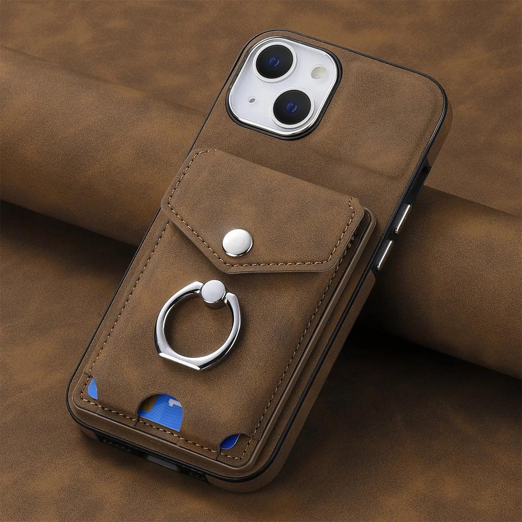 PU Leather Electroplating Ring Phone Case for IPhone 13 12 Mini 16 15 14 11 Pro XS Max XR 7 8 Plus Wallet with Card Holder Cover