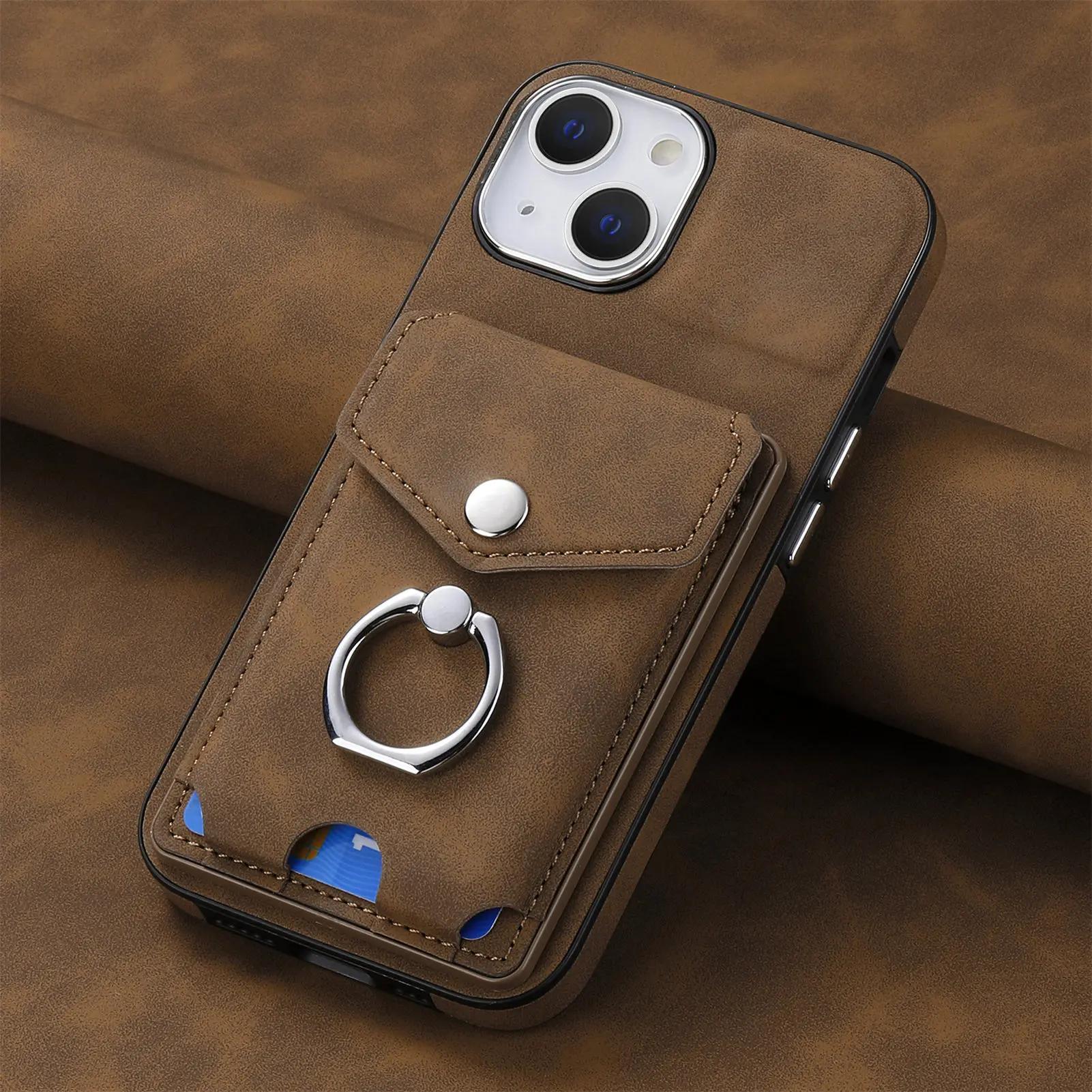 

Чехол для телефона с кольцом с гальваническим покрытием из искусственной кожи для IPhone 13 12 Mini 16 15 14 11 Pro XS Max XR 7 8 Plus Кошелек с обложкой для держателя карт For iPhone 12(12Pro) коричневый