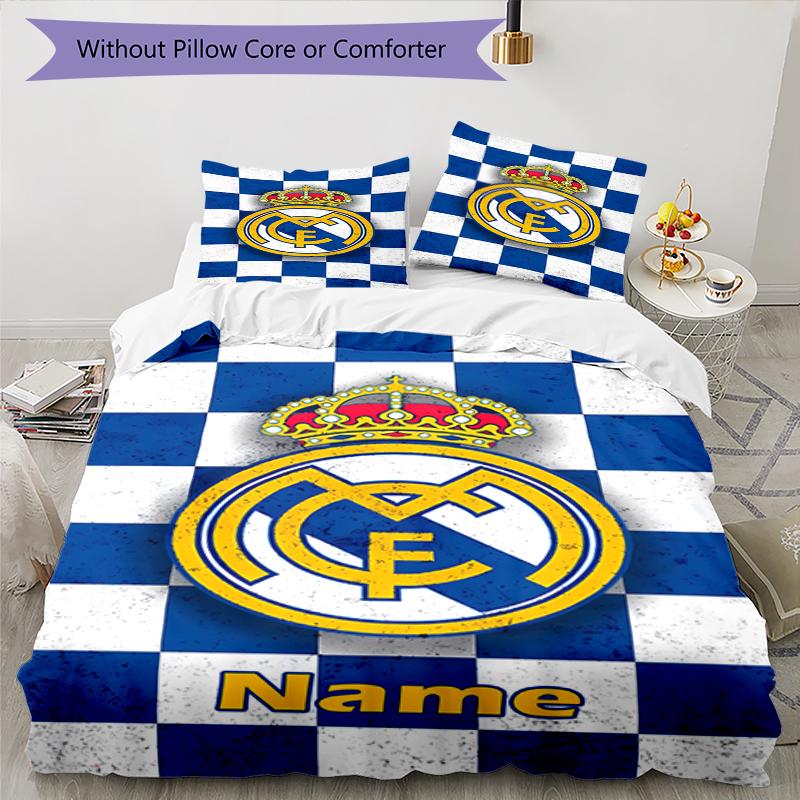 3pcs Custom Name Real Madrid Bedding Set Duvet Cover Closure Includes 1 Duvet Cover & 2 Pillowcases, Soft and Comfortable for All Seasons.