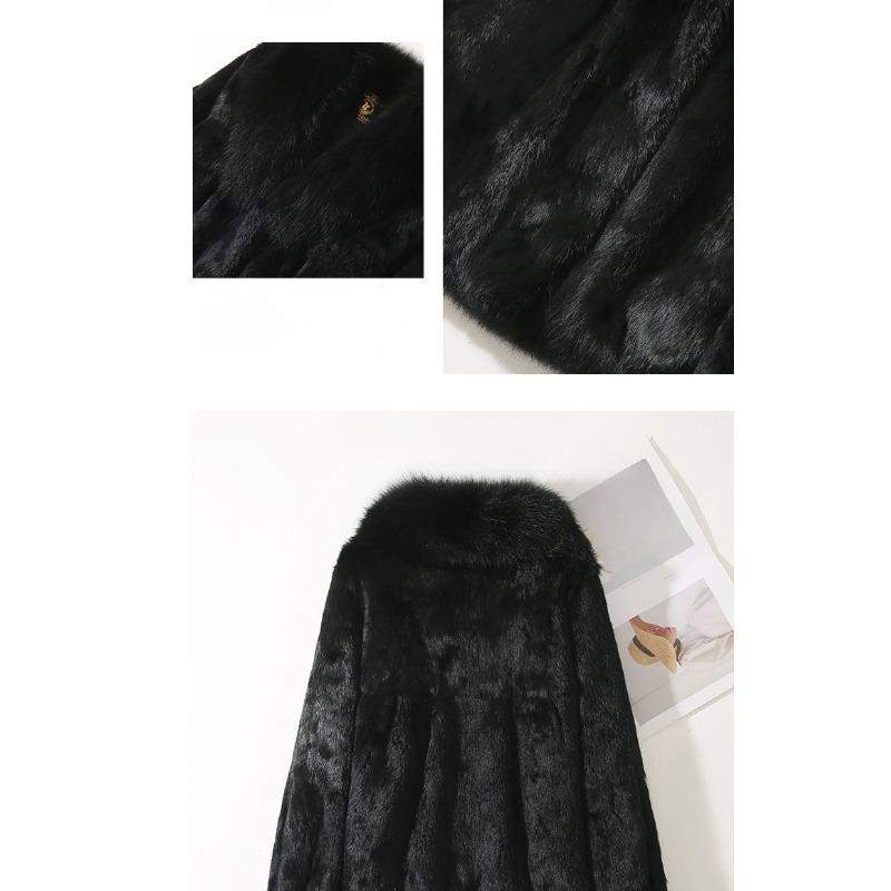 Trendy Winter Plus Size Short Faux Rabbit Fur Coat Faux Leather Fox Fur Collar Shearling Integrated Warm Outerwear