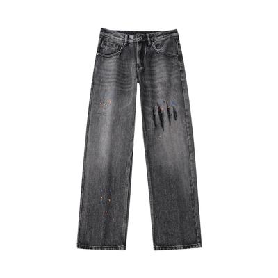 New Autumn Style Frayed Trendy Ink Painted Jeans Men's Loose Old Trousers