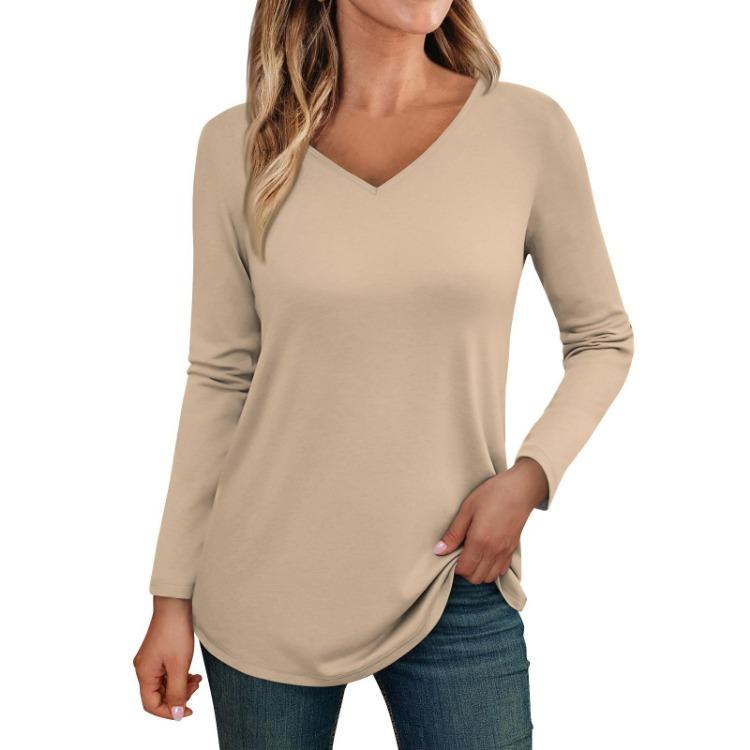 Trendy Fall Outfits Womens Long Sleeve V Neck T Shirts Fitted Casual Tunic Blouses Basic Tee Tops