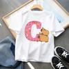 New Capybara Kids T-shirt Cute Cartoon Capibara A-Z Letter Cotton Tee Shirt Girls Summer Short Sleeve Tops Child Clothes Gifts