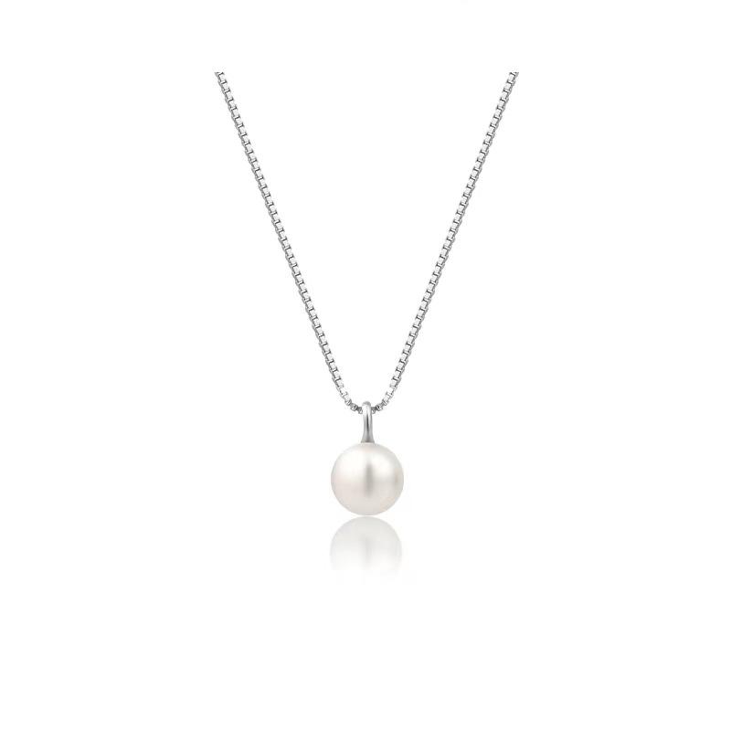 

Gold Plated Box Chain Freshwater Pearl Pendant Necklace – Dainty Minimalist Jewelry, Elegance Gift for Women белый
