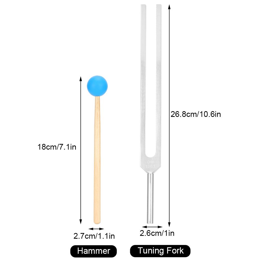 OM136.1HZ Aluminum Alloy Tuning Fork Wood Hammer Sound Healing Therapy Tool Set