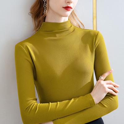 Small High Collar Bottoming Shirt  Feminine Style  Half High Collar  Long Sleeved T-shirt Slim Solid Color Shirt