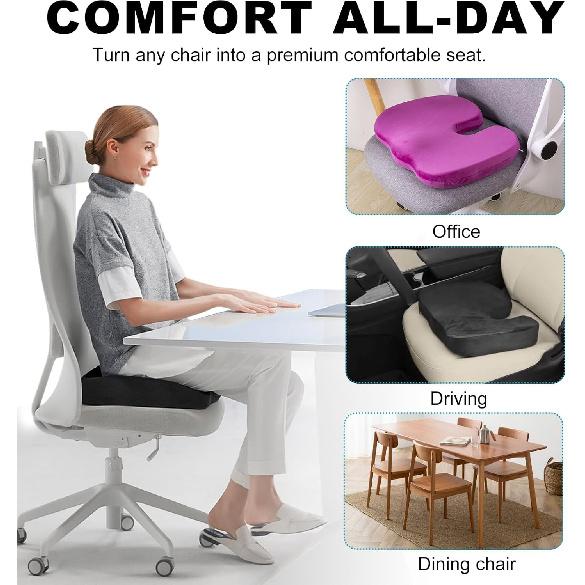 Memory Foam Seat Chair Cushion, Comfortable Auto Cushions for Long Periods of Sitting, Pregnancy Car Seat Cushion for Back, Coccyx & Sacrum Pain