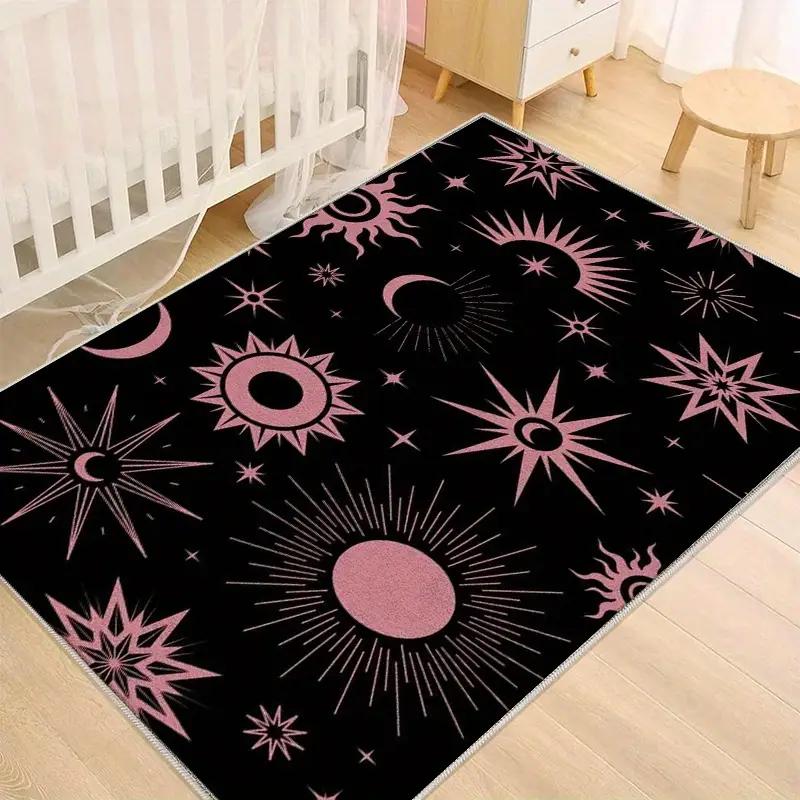 Pinkish Purple Moon Carpet Living Room Girls Room Mysterious Witch Flowers NonSlip Rug Home Hallway Area Decor Rug Doormat