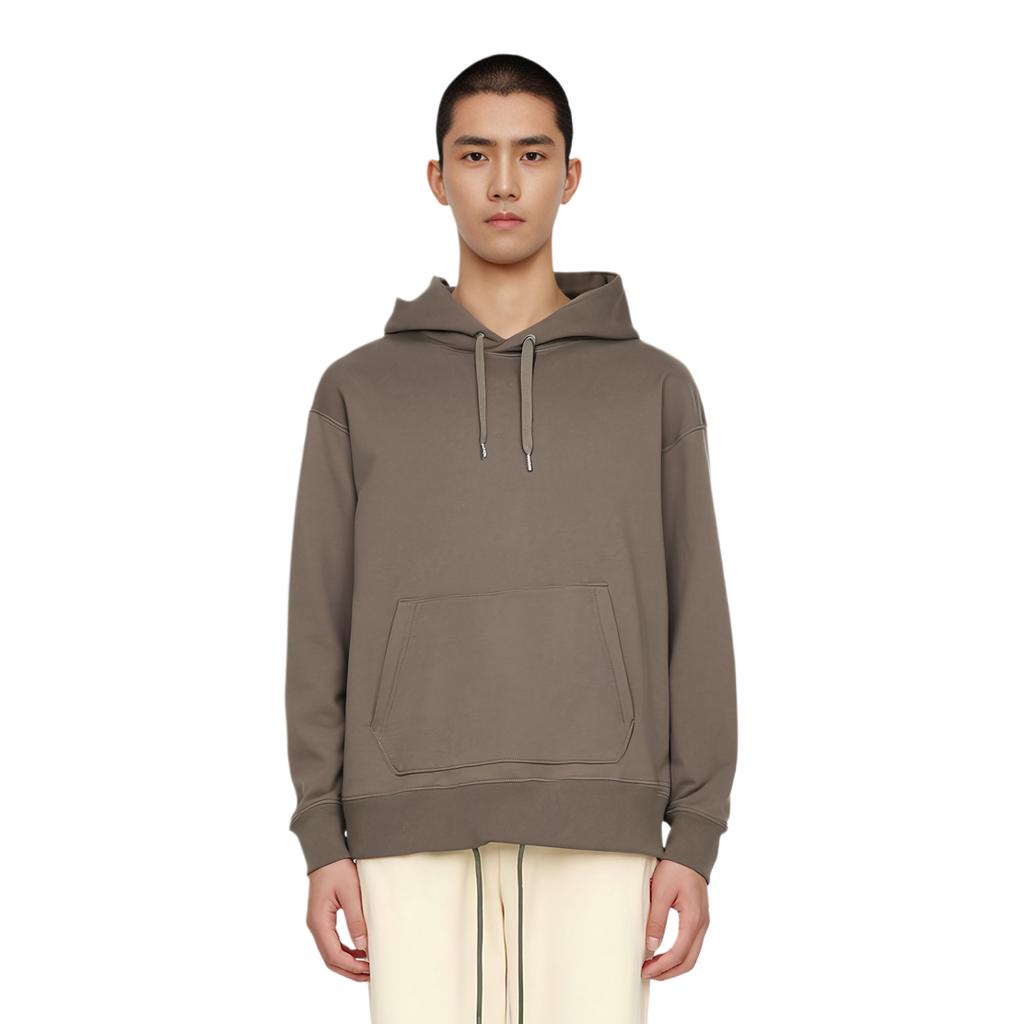Uniqlo Solid Color Kangaroo Pocket Hooded Sweatshirt Men Sweatshirt Khaki 437317-33