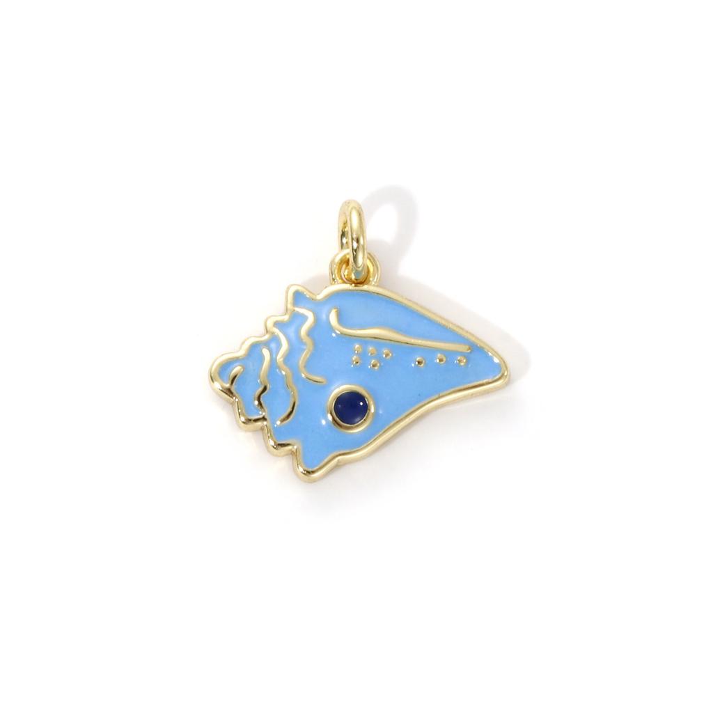 2 Piece Brass Ocean Jewelry Blue Charms 18K Real Gold Plated Enamel Fish Seahorse Dolphin Whale Conch Shell Pendant Necklace DIY