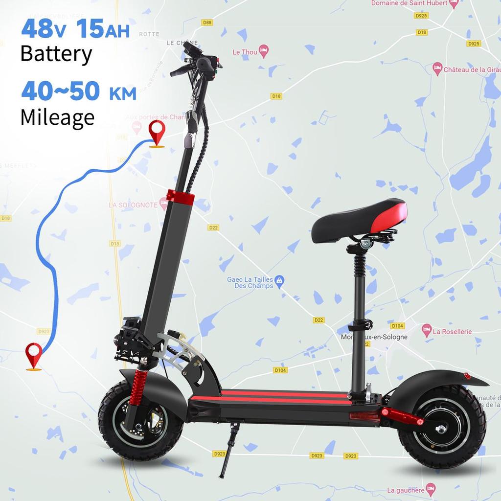 SUNNIGOO N3 Max Folding Electric Scooter with Detachable Seat, 800W 10 Inch Off-Road Tire 48V 15Ah Adult E Scooter