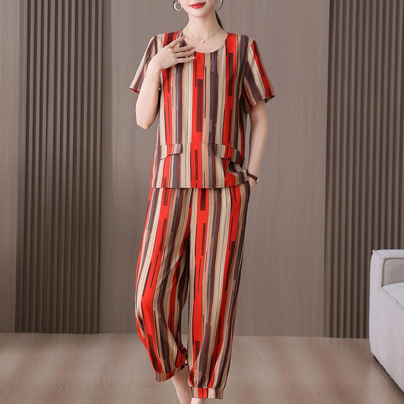 Summer Women's Two Pieces Set Plus Size Elegant Cotton Linen Pant Sets Casual Ladies Clothes