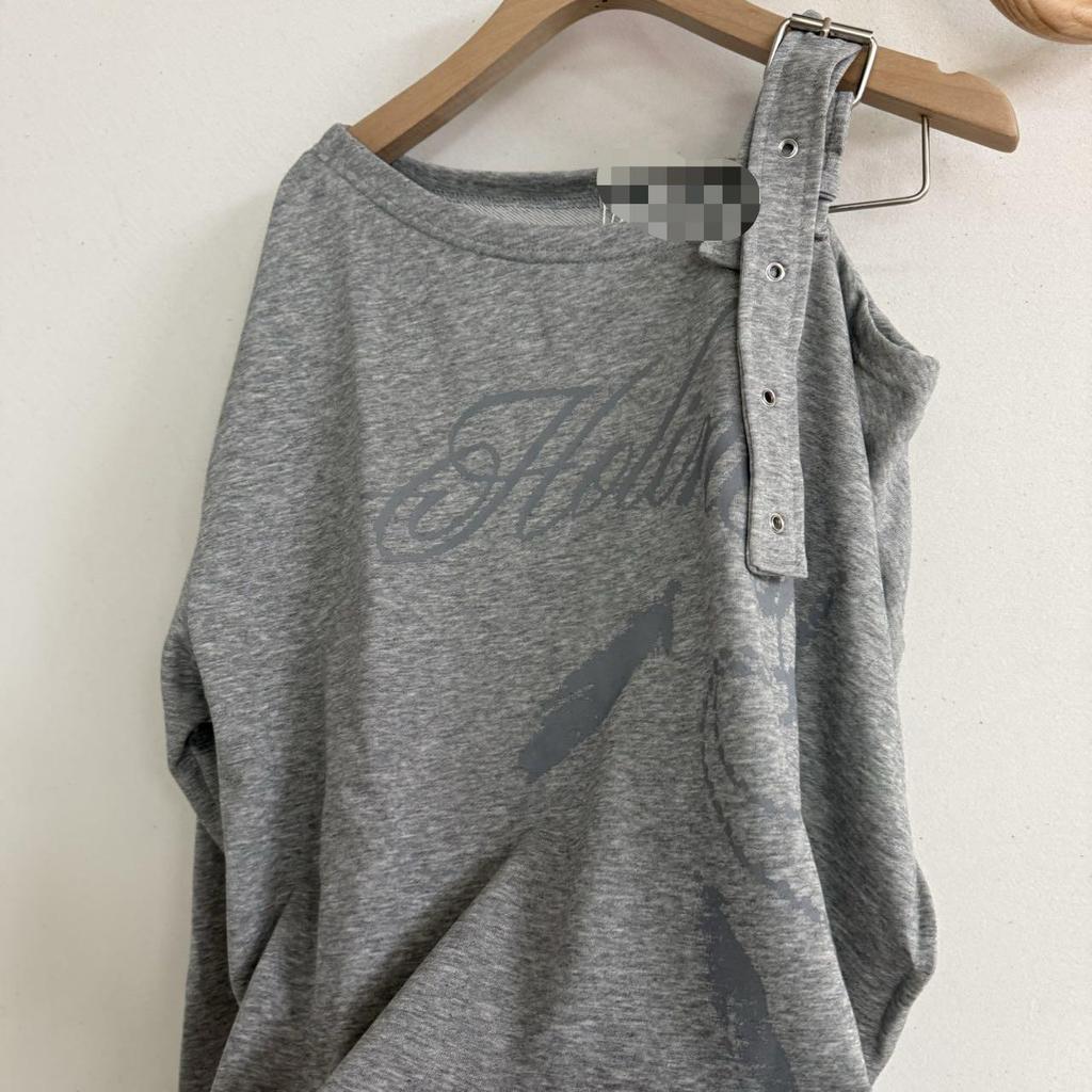 In Stock: Asymmetrical Off-the-Shoulder Hoodie - Early Autumn Korean Designer Sweet & Spicy Girl Trend