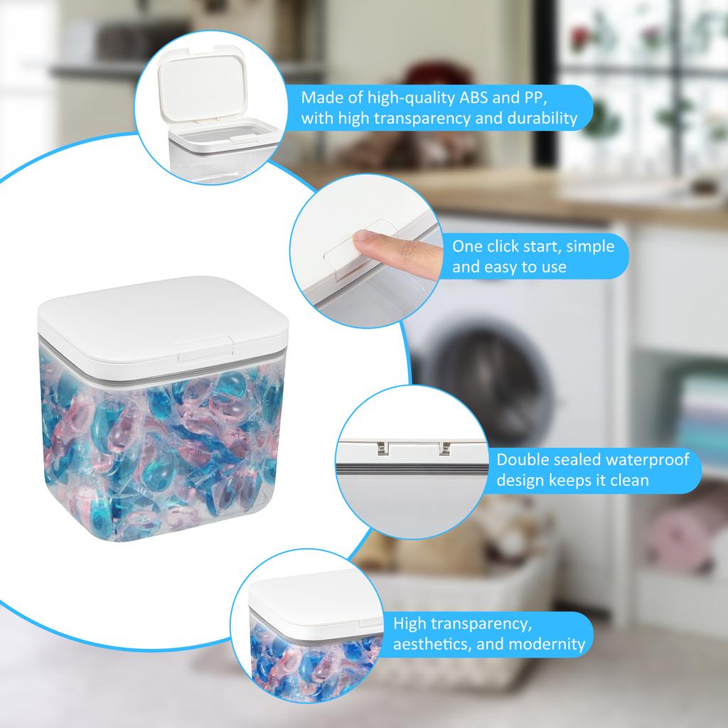 2.8/5.5L Automatischer Pop-Up Aufbewahrungsbehälter Luftdichter Behälter für Waschmittelkapseln mit Schaufel für Waschküche Waschpulver Perlen Organizer