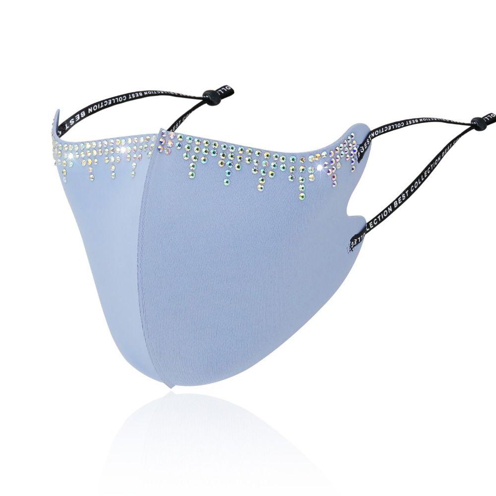 Washable Ice Silk Cloth Mask Rhinestone Riding Mask Crystal Ornaments Face Mask  Party Gif