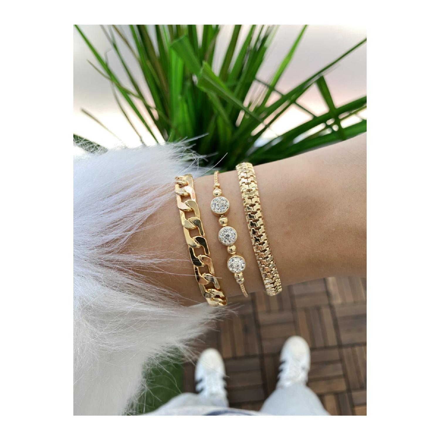 

Женский однотонный позолоченный браслет, цветной браслет, комбинация из трех частей Yüksek Direnç золотой