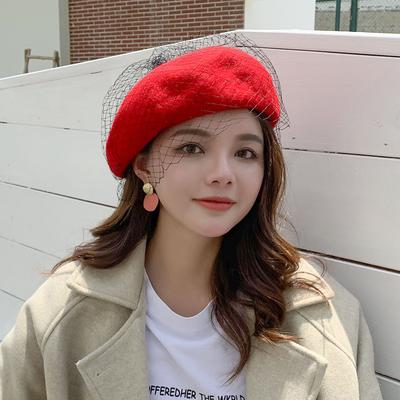 Autumn and Winter New Bud Hat Retro Painter Hat Wool Elegant and Noble Mesh Beret Women