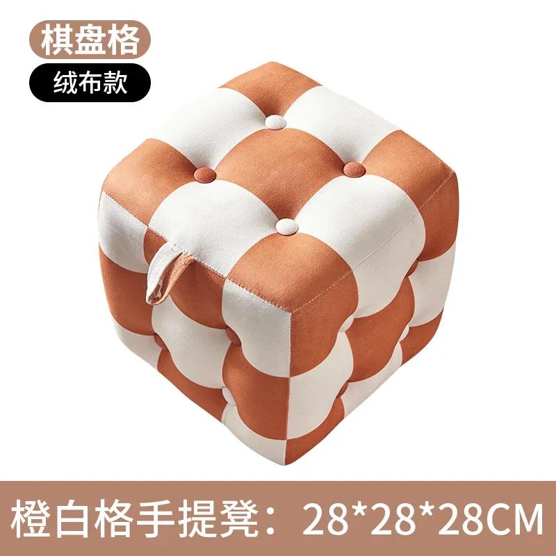 Checkerboard Hallway Ottoman Living Room and Children's Stool with High Elastic Sponge Step Velvet Fabric Pouffe with Storage