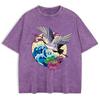 Gru Godono di Fiori Fioriti Magliette Lavate Uomo Cotone Oversize Maglietta Casual Girocollo Manica Corta Top Abbigliamento