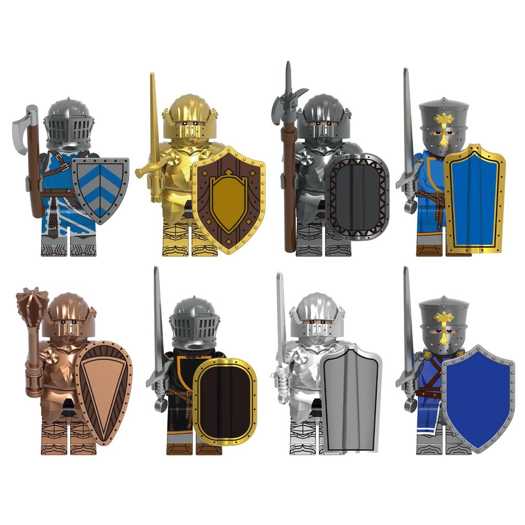Medieval Knight Assembly Building Block Figure with Sword and Shield Compatible Construction Toy for Creative Play and Collection