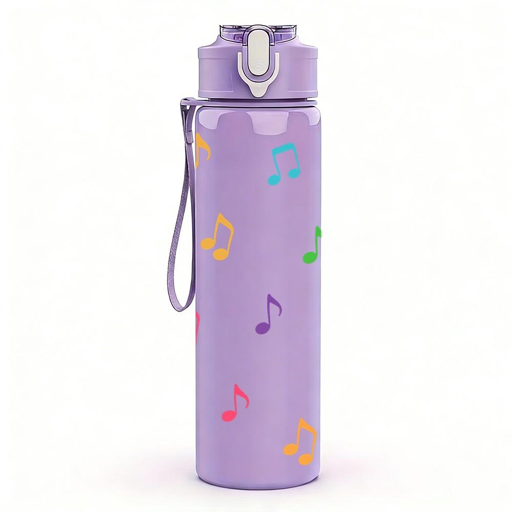 1PC Colorful Music Note Pattern 750ml Color Plastic Sports Water Bottle Leakproof Flip Straw Lid Suitable for Sports Office Home Use