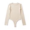Würziges Mädchen Enganliegender Langarm-Bodysuit mit Rundhalsausschnitt: Damen Plüsch, Eng, Sexy, Basic Unterhemd