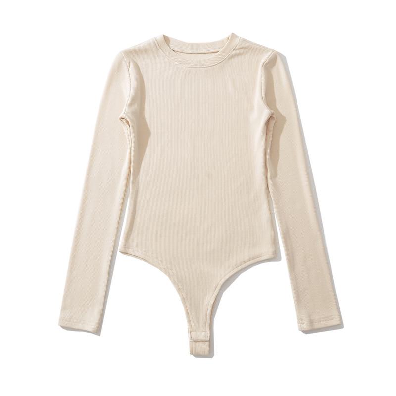 Würziges Mädchen Enganliegender Langarm-Bodysuit mit Rundhalsausschnitt: Damen Plüsch, Eng, Sexy, Basic Unterhemd