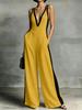 2026 Summer Women's V-neck Sleeveless Color Block Strappy Wide-leg Jumpsuit
