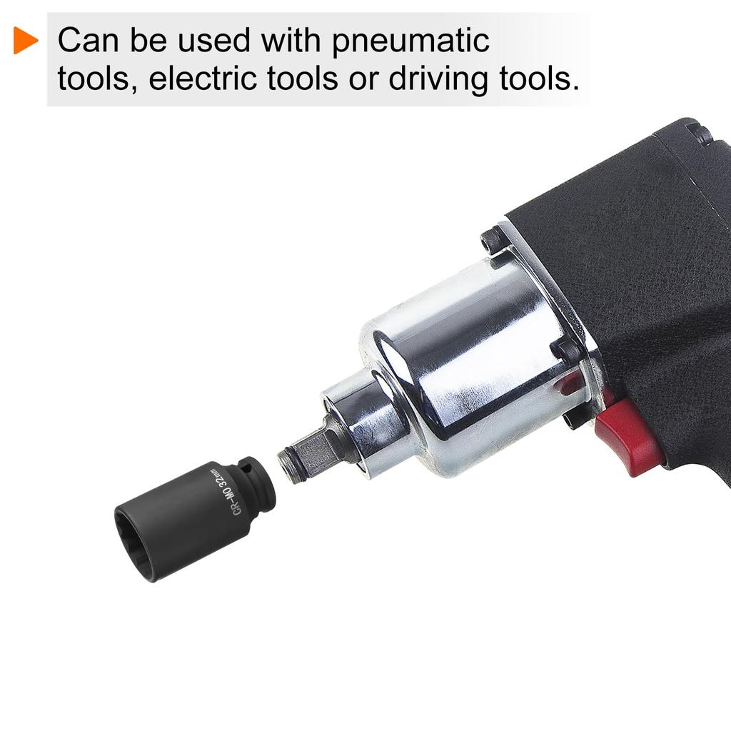 uxcell 2pcs Deep Impact 32mm Metric Chrome Molybdenum Alloy Spindle Axle Nut Impact Socket 6-Point Socket, 1/2" Drive, Steel,