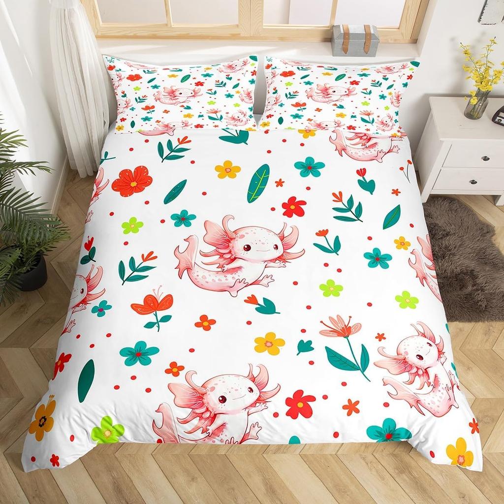 Tier Cartoon King Size Bettbezug Niedliches Regenbogen Alpaka Weiches Bettwäscheset für Jungen Mädchen Floral Dschungel Tier Bettwäsche 3-teilig