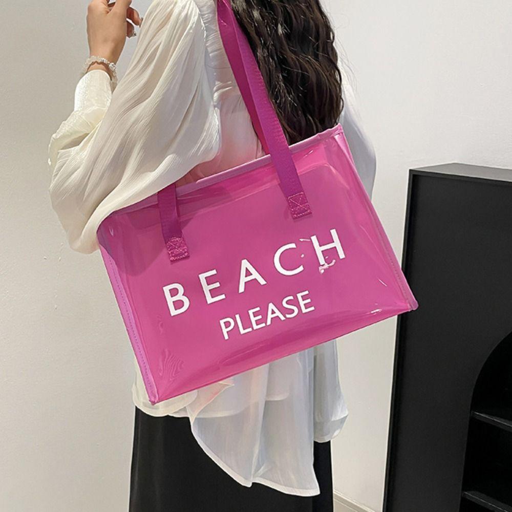 

Summer PVC Transparent Bag Storage Bag Letter Shoulder Bag Zipper Jelly Handbags Fitness Bag зелений