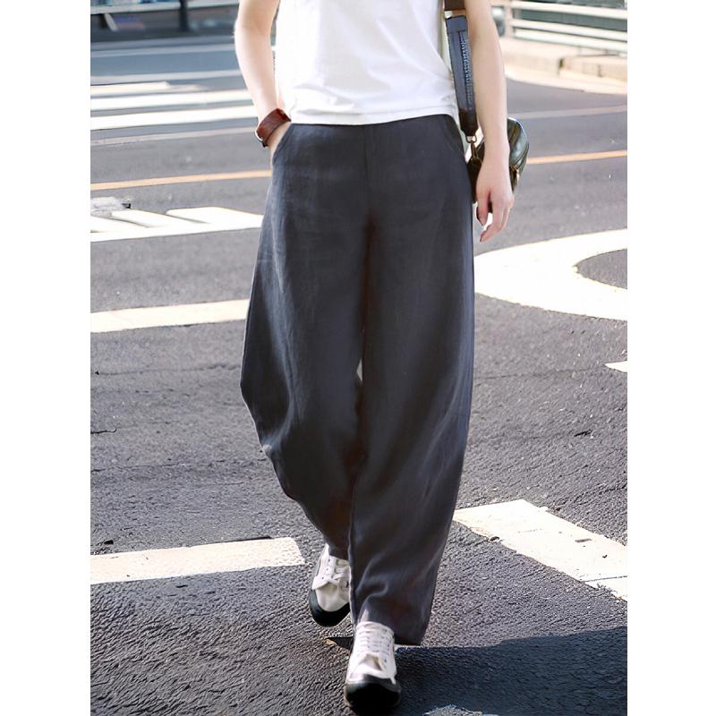 2026 Spring/Summer Women's Comfortable Ramie Wide-Leg Carrot Pants - Retro Lantern Style, Loose & Casual