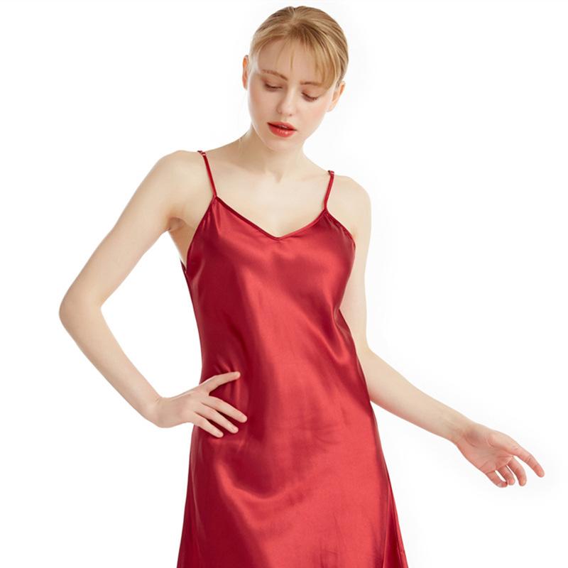 Ins Satin Morning Robe with Summer Thin Solid Color Smooth Surface Small V-neck Imitation Silk Sling Casual Can Be Worn Outside