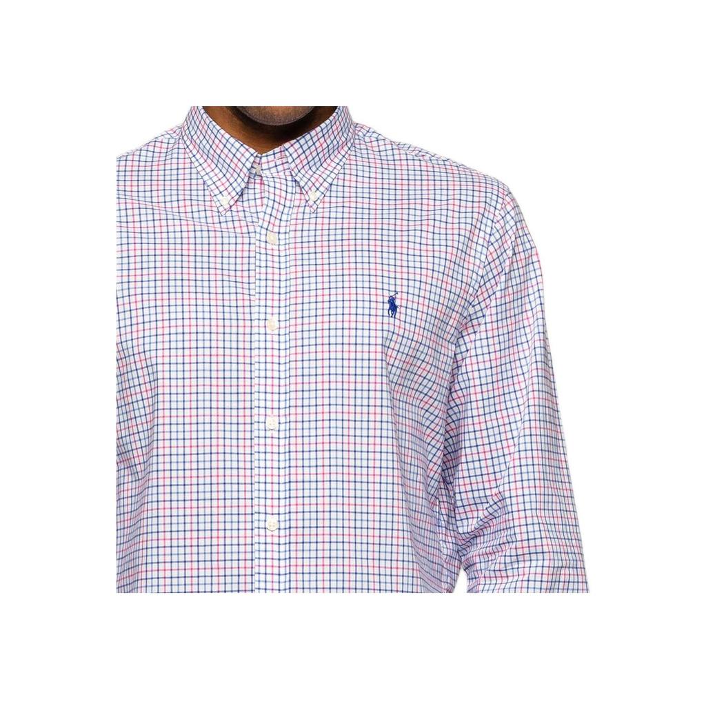 Polo Ralph Lauren Plaid Pony Logo Embroidered Poplin Long Sleeve Shirt Men Shirts Blue Pink 710784272-001